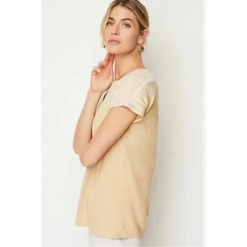 J Jill Pure Jill Embroidred Split-neck Top, Size M Cotton Linen Blend - Picture 2 of 8